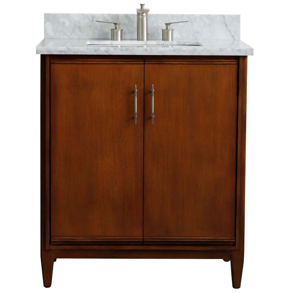 31" Single sink vanity in Walnut finish with White Carrara marble with rectangle sink - 400901-31-WA-WMR