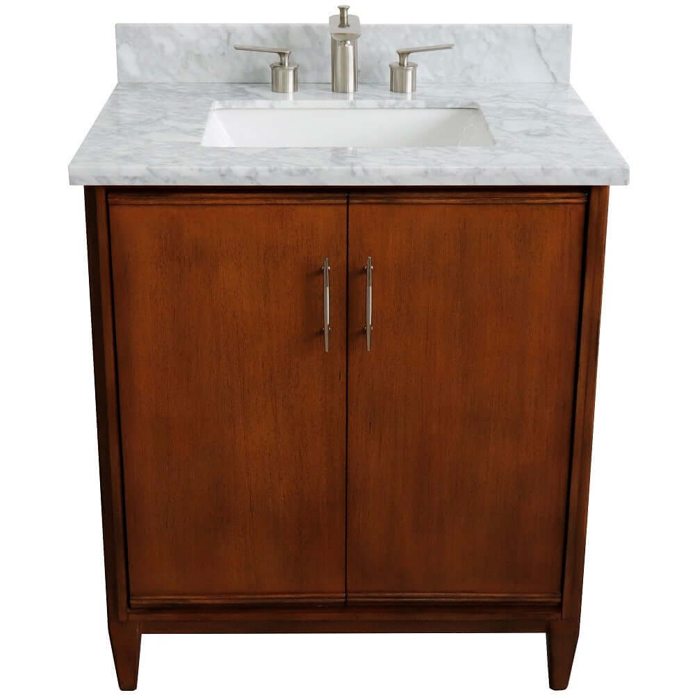 31" Single sink vanity in Walnut finish with White Carrara marble with rectangle sink - 400901-31-WA-WMR