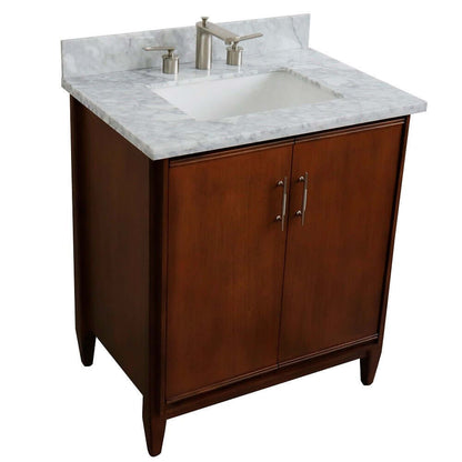 31" Single sink vanity in Walnut finish with White Carrara marble with rectangle sink - 400901-31-WA-WMR