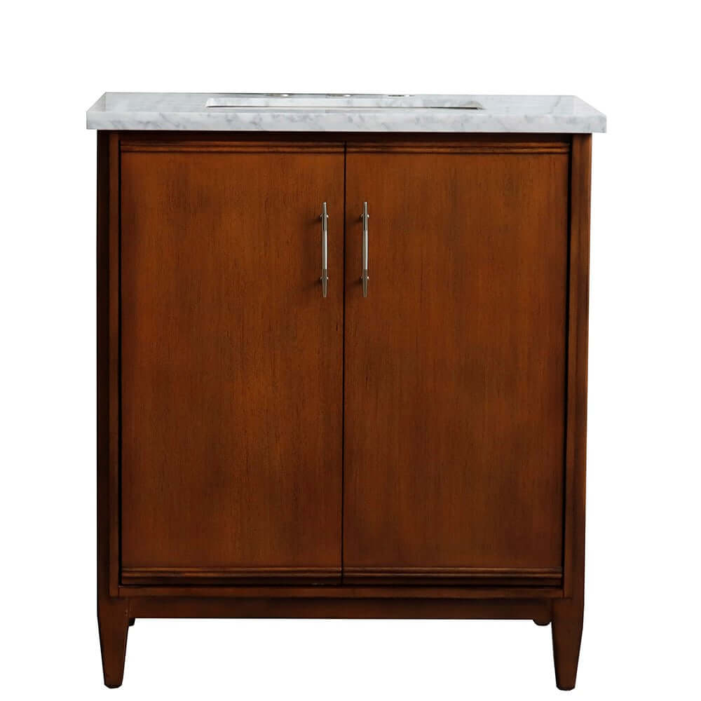 31" Single sink vanity in Walnut finish with White Carrara marble with rectangle sink - 400901-31-WA-WMR