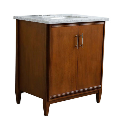 31" Single sink vanity in Walnut finish with White Carrara marble with rectangle sink - 400901-31-WA-WMR