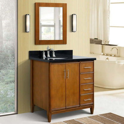 37" Single vanity in Walnut finish with Black galaxy and oval sink- Left door/Left sink - 400901-37L-WA-BGOL