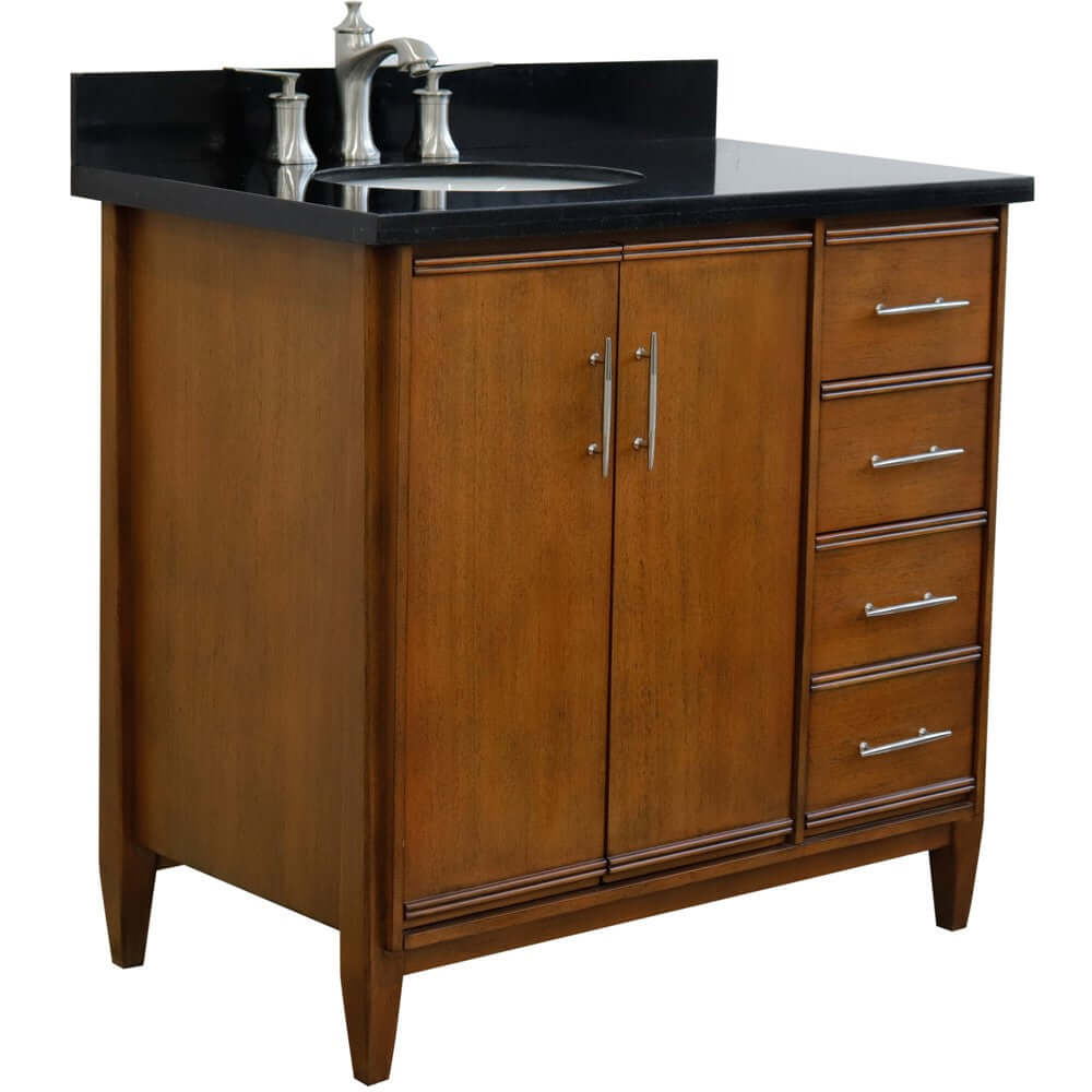 37" Single vanity in Walnut finish with Black galaxy and oval sink- Left door/Left sink - 400901-37L-WA-BGOL