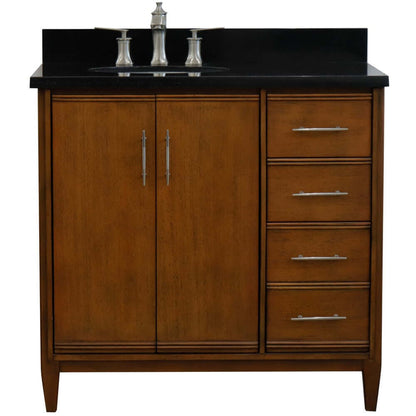 37" Single vanity in Walnut finish with Black galaxy and oval sink- Left door/Left sink - 400901-37L-WA-BGOL