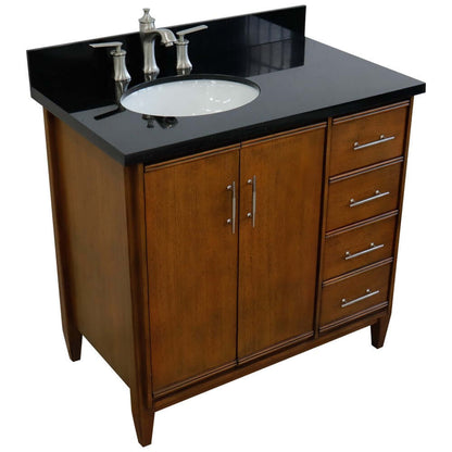 37" Single vanity in Walnut finish with Black galaxy and oval sink- Left door/Left sink - 400901-37L-WA-BGOL