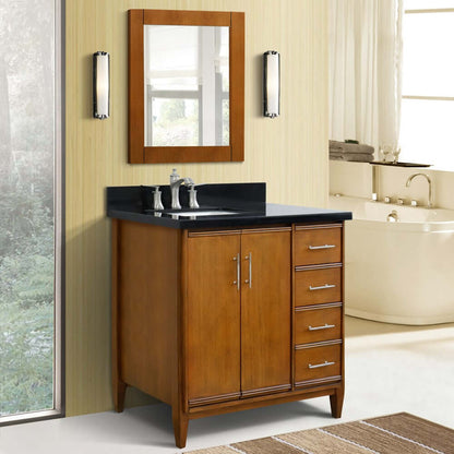 37" Single vanity in Walnut finish with Black galaxy and rectangle sink- Left door/Left sink - 400901-37L-WA-BGRL