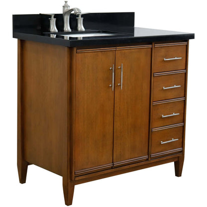 37" Single vanity in Walnut finish with Black galaxy and rectangle sink- Left door/Left sink - 400901-37L-WA-BGRL