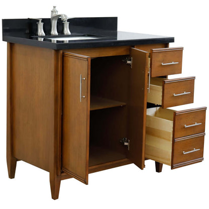 37" Single vanity in Walnut finish with Black galaxy and rectangle sink- Left door/Left sink - 400901-37L-WA-BGRL