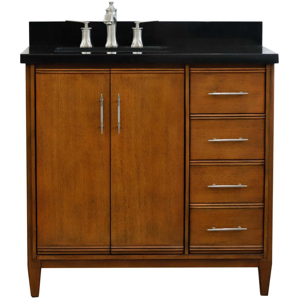 37" Single vanity in Walnut finish with Black galaxy and rectangle sink- Left door/Left sink - 400901-37L-WA-BGRL