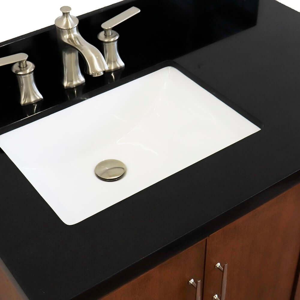 37" Single vanity in Walnut finish with Black galaxy and rectangle sink- Left door/Left sink - 400901-37L-WA-BGRL