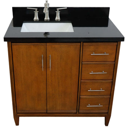 37" Single vanity in Walnut finish with Black galaxy and rectangle sink- Left door/Left sink - 400901-37L-WA-BGRL