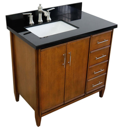 37" Single vanity in Walnut finish with Black galaxy and rectangle sink- Left door/Left sink - 400901-37L-WA-BGRL