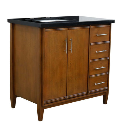 37" Single vanity in Walnut finish with Black galaxy and rectangle sink- Left door/Left sink - 400901-37L-WA-BGRL