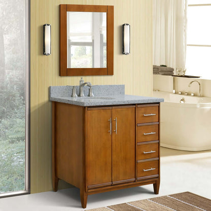 37" Single vanity in Walnut finish with Gray granite and oval sink- Left door/Left sink - 400901-37L-WA-GYOL