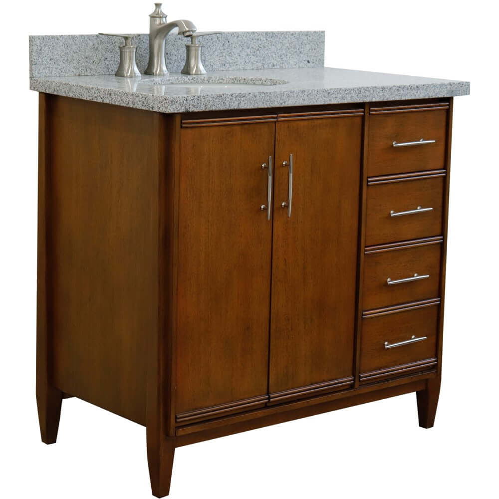 37" Single vanity in Walnut finish with Gray granite and oval sink- Left door/Left sink - 400901-37L-WA-GYOL