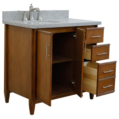 37" Single vanity in Walnut finish with Gray granite and oval sink- Left door/Left sink - 400901-37L-WA-GYOL