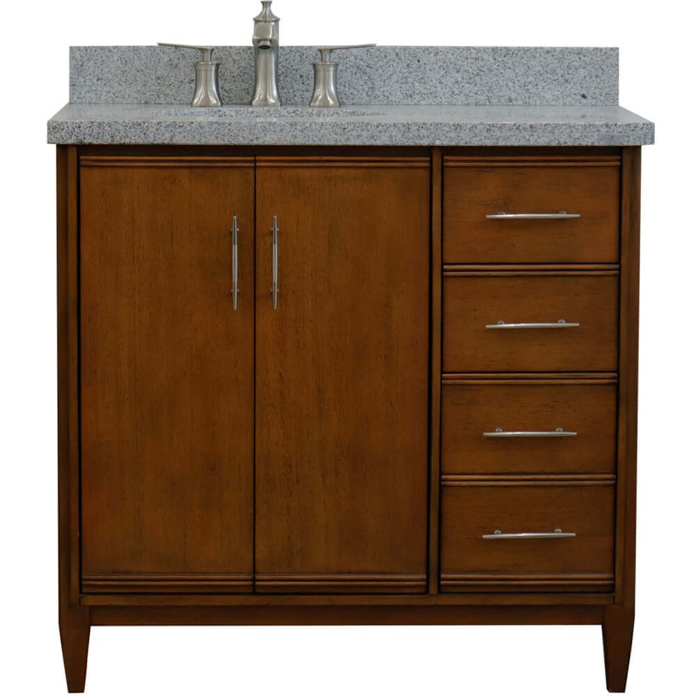 37" Single vanity in Walnut finish with Gray granite and oval sink- Left door/Left sink - 400901-37L-WA-GYOL