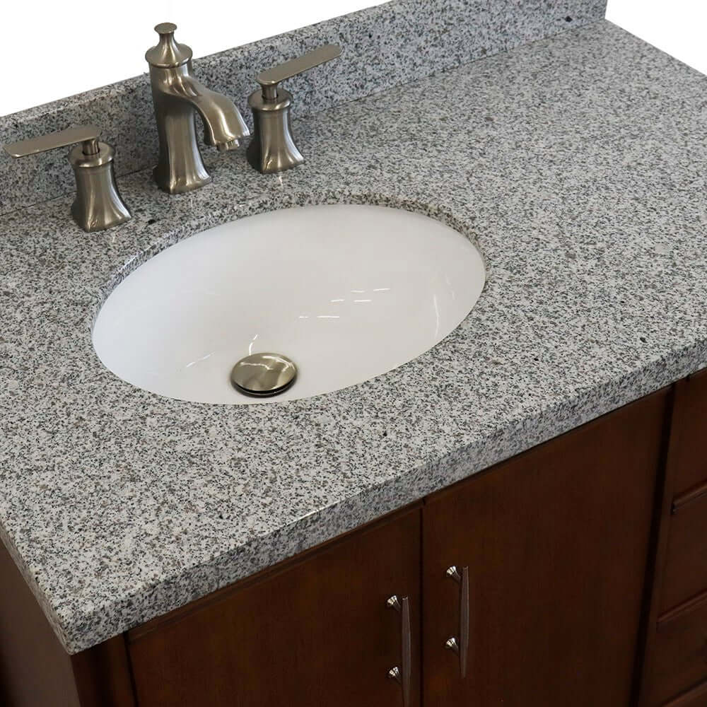 37" Single vanity in Walnut finish with Gray granite and oval sink- Left door/Left sink - 400901-37L-WA-GYOL