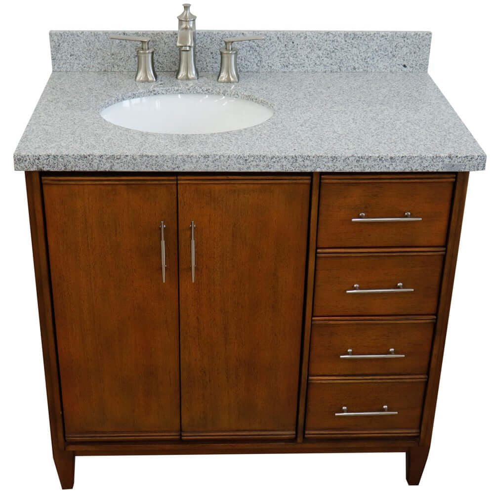 37" Single vanity in Walnut finish with Gray granite and oval sink- Left door/Left sink - 400901-37L-WA-GYOL