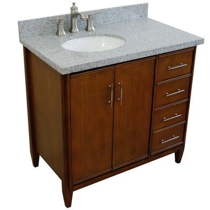 37" Single vanity in Walnut finish with Gray granite and oval sink- Left door/Left sink - 400901-37L-WA-GYOL