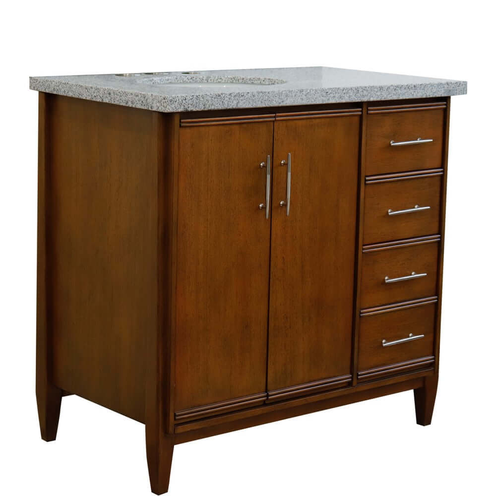 37" Single vanity in Walnut finish with Gray granite and oval sink- Left door/Left sink - 400901-37L-WA-GYOL