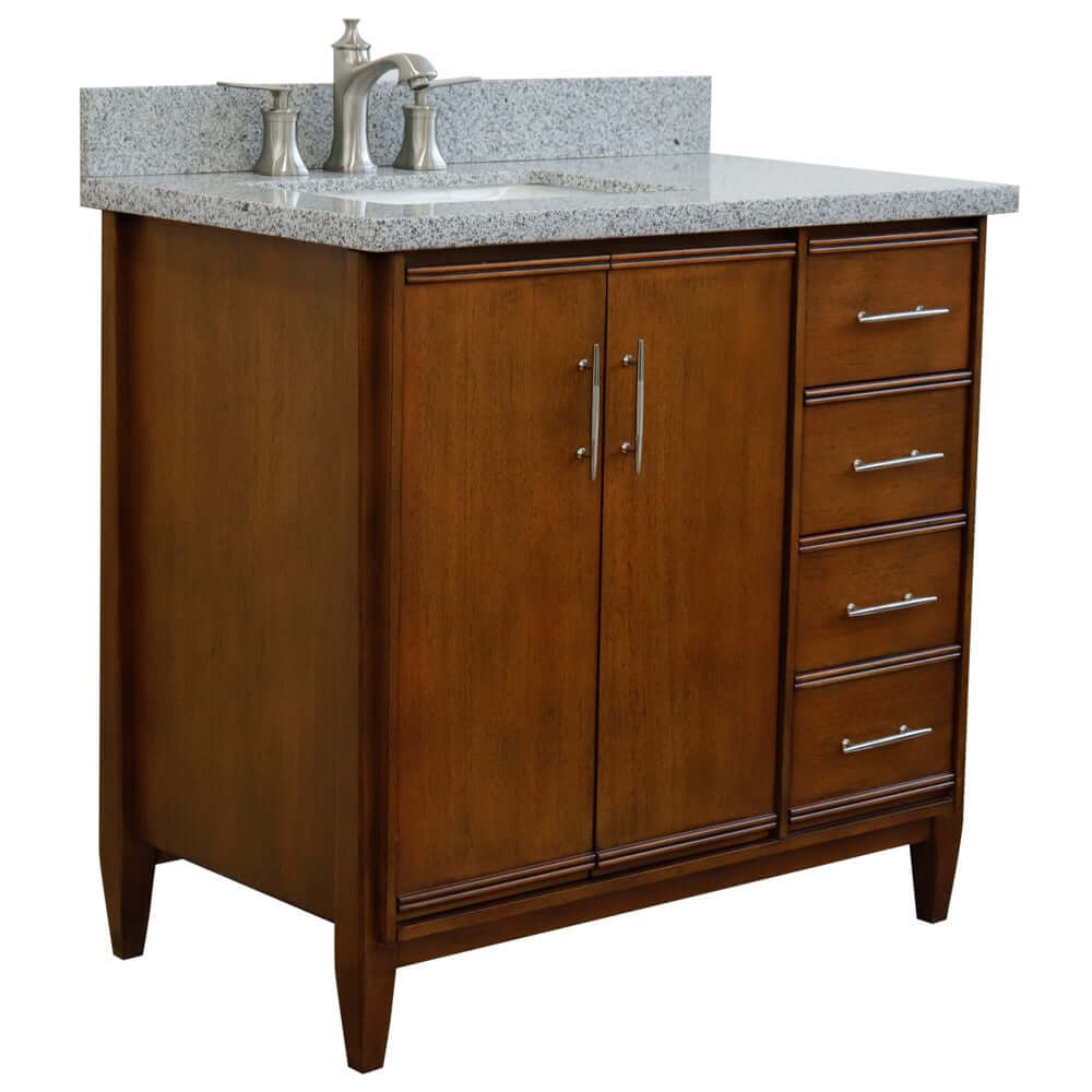 37" Single vanity in Walnut finish with Gray granite and rectangle sink- Left door/Left sink - 400901-37L-WA-GYRL