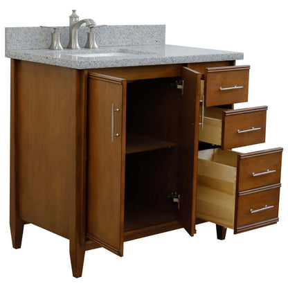 37" Single vanity in Walnut finish with Gray granite and rectangle sink- Left door/Left sink - 400901-37L-WA-GYRL