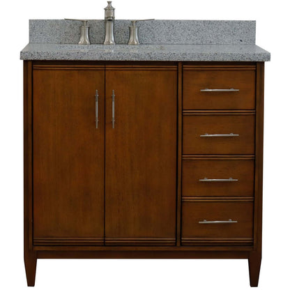 37" Single vanity in Walnut finish with Gray granite and rectangle sink- Left door/Left sink - 400901-37L-WA-GYRL