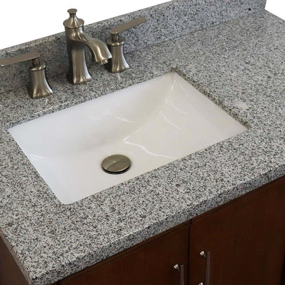 37" Single vanity in Walnut finish with Gray granite and rectangle sink- Left door/Left sink - 400901-37L-WA-GYRL