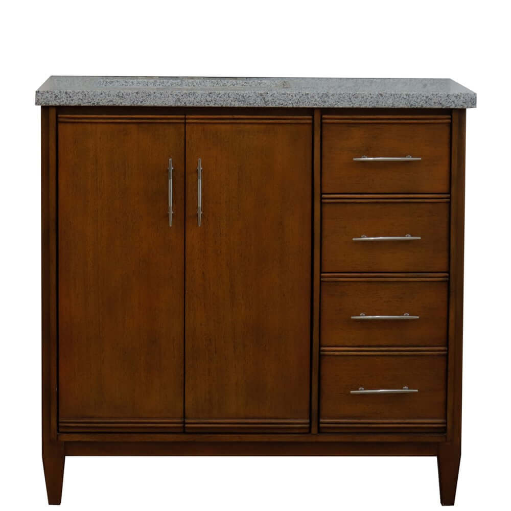 37" Single vanity in Walnut finish with Gray granite and rectangle sink- Left door/Left sink - 400901-37L-WA-GYRL