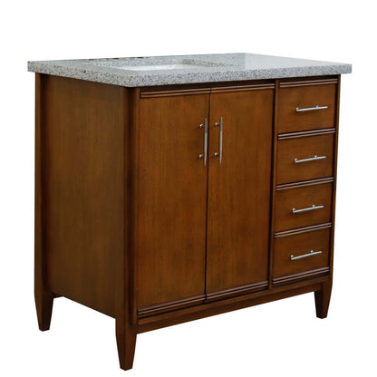 37" Single vanity in Walnut finish with Gray granite and rectangle sink- Left door/Left sink - 400901-37L-WA-GYRL