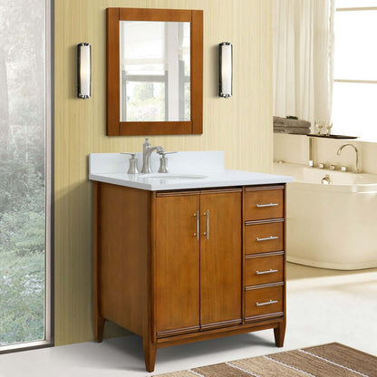 37" Single vanity in Walnut finish with White quartz and oval sink- Left door/Left sink - 400901-37L-WA-WEOL