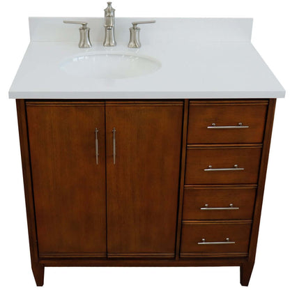 37" Single vanity in Walnut finish with White quartz and oval sink- Left door/Left sink - 400901-37L-WA-WEOL