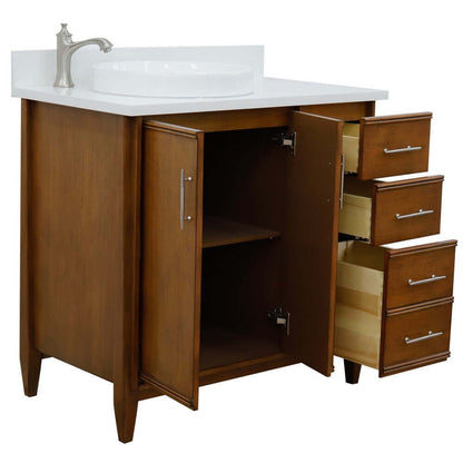 37" Single vanity in Walnut finish with White quartz and round sink- Left door/Left sink - 400901-37L-WA-WERDL