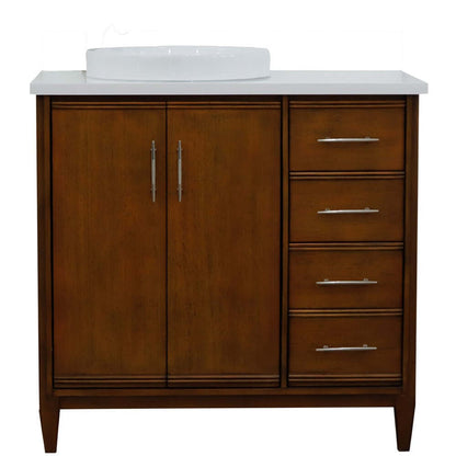 37" Single vanity in Walnut finish with White quartz and round sink- Left door/Left sink - 400901-37L-WA-WERDL