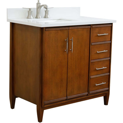 37" Single vanity in Walnut finish with White quartz and rectangle sink- Left door/Left sink - 400901-37L-WA-WERL