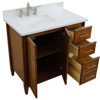 37" Single vanity in Walnut finish with White quartz and rectangle sink- Left door/Left sink - 400901-37L-WA-WERL