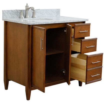 37" Single vanity in Walnut finish with White Carrara and oval sink- Left door/Left sink - 400901-37L-WA-WMOL