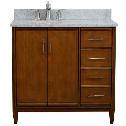 37" Single vanity in Walnut finish with White Carrara and oval sink- Left door/Left sink - 400901-37L-WA-WMOL