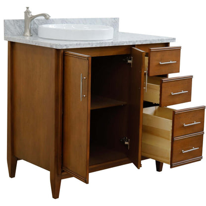 37" Single vanity in Walnut finish with White Carrara and round sink- Left door/Left sink - 400901-37L-WA-WMRDL