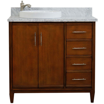 37" Single vanity in Walnut finish with White Carrara and round sink- Left door/Left sink - 400901-37L-WA-WMRDL