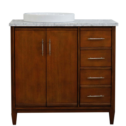 37" Single vanity in Walnut finish with White Carrara and round sink- Left door/Left sink - 400901-37L-WA-WMRDL