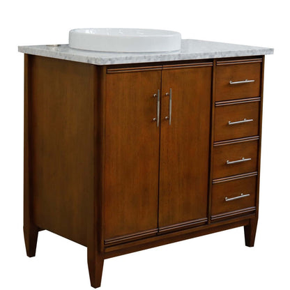 37" Single vanity in Walnut finish with White Carrara and round sink- Left door/Left sink - 400901-37L-WA-WMRDL