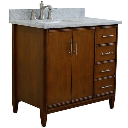 37" Single vanity in Walnut finish with White Carrara and rectangle sink- Left door/Left sink - 400901-37L-WA-WMRL