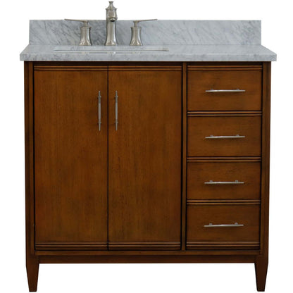 37" Single vanity in Walnut finish with White Carrara and rectangle sink- Left door/Left sink - 400901-37L-WA-WMRL