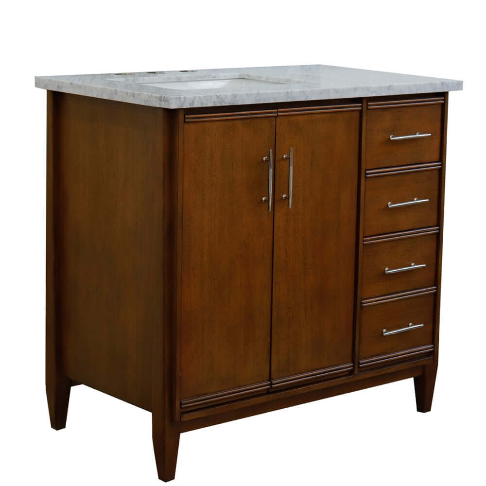 37" Single vanity in Walnut finish with White Carrara and rectangle sink- Left door/Left sink - 400901-37L-WA-WMRL