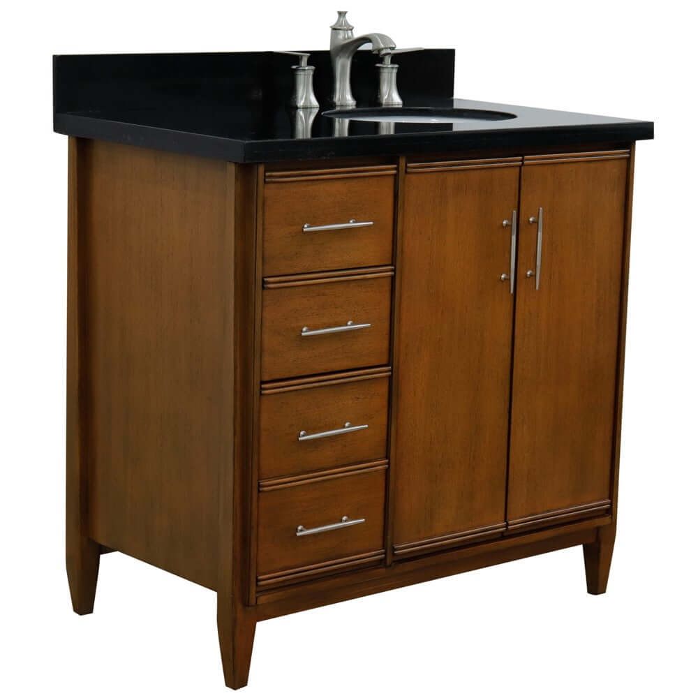 37" Single vanity in Walnut finish with Black galaxy and oval sink- Right door/Right sink - 400901-37R-WA-BGOR