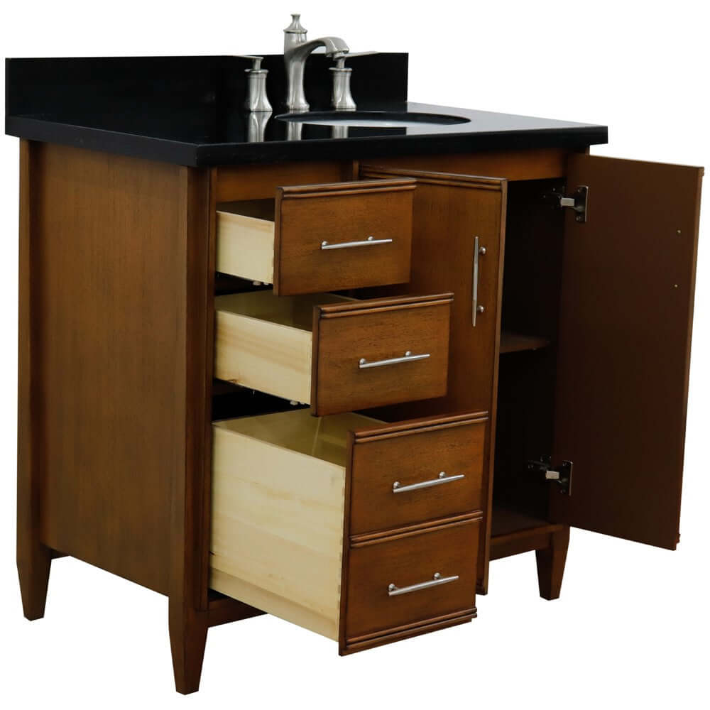 37" Single vanity in Walnut finish with Black galaxy and oval sink- Right door/Right sink - 400901-37R-WA-BGOR