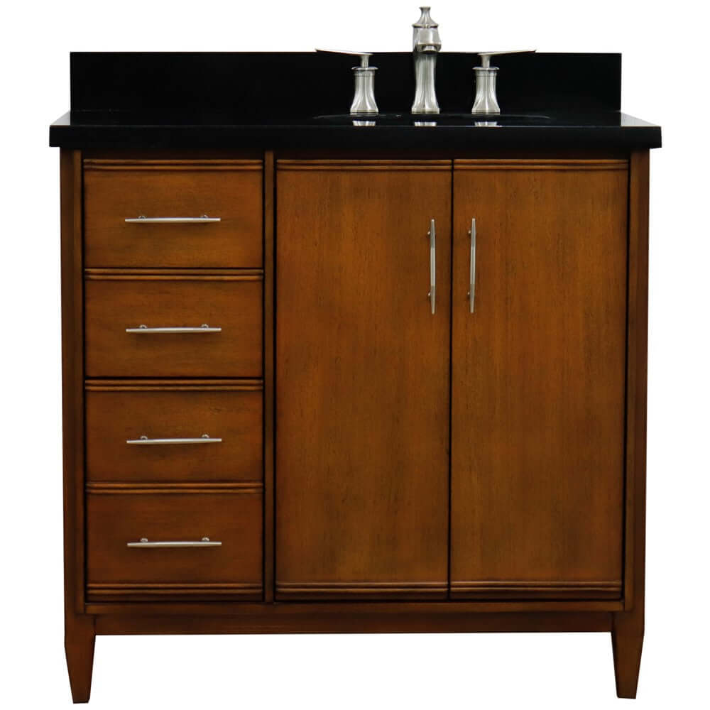 37" Single vanity in Walnut finish with Black galaxy and oval sink- Right door/Right sink - 400901-37R-WA-BGOR