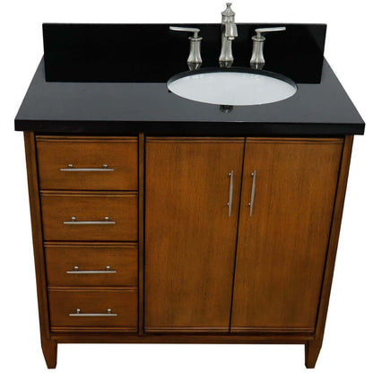 37" Single vanity in Walnut finish with Black galaxy and oval sink- Right door/Right sink - 400901-37R-WA-BGOR